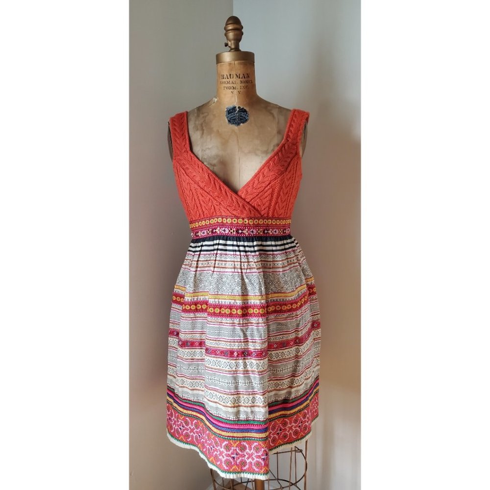 Free People Orange Crochet Knit Top Dress Tribal